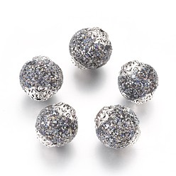 Серый Индонезийские бусины ручной работы, с металлическая фурнитурой, античный серебристый цвет, круглые, серые, 19.5x18.5~19 мм, отверстие : 1.5 мм