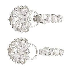 Platinum 2Pcs Flower Alloy Rhinestone Snap Lock Clasps, for Overcoat Clothing Accessories, Platinum, 100mm, Clasp: 53.5x18x18.5mm & 56.5x49x20.5mm, Hole: 2.5mm