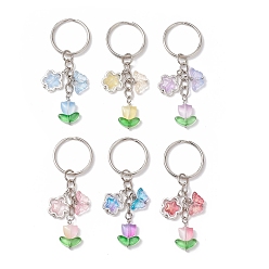 (52) Непрозрачная лаванда 6шт. стеклянный брелок в виде цветка-бабочки, с железными разрезными брелоками, разноцветные, 71 мм, 6 шт / комплект