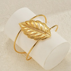 Настоящее золото 18K 304 женские браслеты-манжеты из нержавеющей стали, лист, реальный 18 k позолоченный, внутренний диаметр: 2-1/2 дюйм (6.5 см)