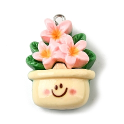 Легкий Лосось Непрозрачные подвески смолы, цветок с платиновой железной петлей, светлый померанцевый, 31x22x13 мм, отверстие : 2 мм