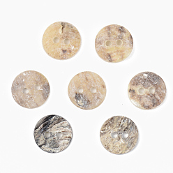 Camel Mother of Pearl Buttons, Natural Akoya Shell Button, Flat Round, Camel, 10x1mm, Hole: 1.6mm