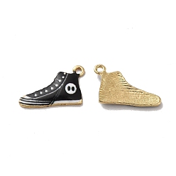 Negro Colgantes de la aleación del esmalte, dorado, encanto de los zapatos, negro, 12.5x20x2 mm, agujero: 1.4 mm