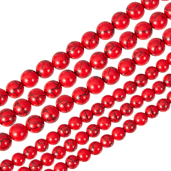 Roja 2 hebras 2 estilos hebras de cuentas de turquesa sintética, teñido, redondo liso, rojo, 5.5~8 mm, agujero: 1.2~1.4 mm, 1 hebra / estilo