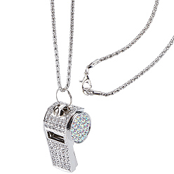Platinum Alloy Crystal Rhinestone Whistle Pendant Necklaces, Platinum, 30.39~30.75 inch(77.2~78.1cm) 