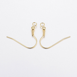 Настоящее золото 18K 304 нержавеющей стали серьги крюков, провод уха, с горизонтальной петлей, реальный 18 k позолоченный, 20~21x24~26x3 мм, отверстие : 2 мм, 20 датчик, штифты : 0.8 мм