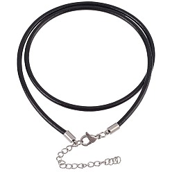 Черный 10 шт. изготовление круглых кожаных шнуров для ожерелий, с 304 нержавеющей стали омары коготь застежками и наполнителя цепей, цвет нержавеющей стали, чёрные, 18 дюйм, 3 мм