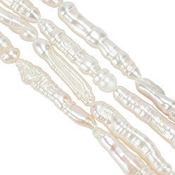 (404) Непрозрачное AB Кислое яблоко 1 нити натурального жемчуга Кеши, бусины из пресноводного жемчуга, барочный жемчуг, придерживаться, цветочный белый, 22~29x5~6x4~6 мм, отверстие : 0.6 мм, около 14 шт / нитка, 14.88 дюйм (37.8 см)