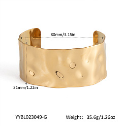 Настоящее золото 18K Кованые 304 широкие браслеты из нержавеющей стали, браслеты-манжеты для женщин, реальный 18 k позолоченный, внутренний диаметр: 3-1/8 дюйм (8 см)