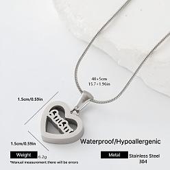 Heart 304 Stainless Steel Pendant Necklaces, Stainless Steel Color, Tarnish Free, Heart, 15.75 inch(40cm)