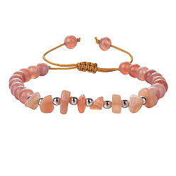 Солнечный Камень Браслеты из плетеных бусин из натурального солнечного камня и чипсов для женщин и мужчин, внутренний диаметр: 5/8 дюйм (1.5 см) ~ 1-1/8 дюйм (3 см)