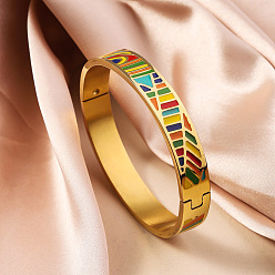 Разноцветный 304 из нержавеющей стали эмаль браслеты, шарнирные браслеты для женщин, ионное покрытие (ip), реальный 18 k позолоченный, красочный, внутренний диаметр: 2-3/8 дюйм (6 см)