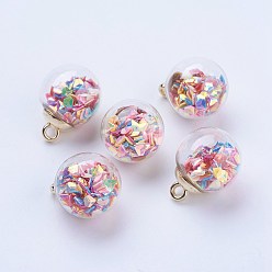 Farbig Glaskugel-Anhänger, mit ccb-kunststoff, Runde, golden, Farbig, 21x16 mm, Bohrung: 2 mm