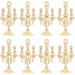 Real 18K Gold Plated 10Pcs Brass Micro Pave Cubic Zirconia Pendants, Candlesticks Charms, Real 18K Gold Plated, 22x12x7mm, Hole: 1.2mm