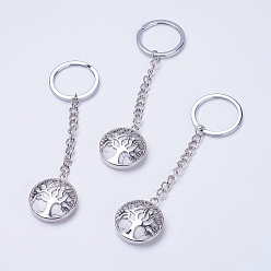 Говлит Брелок из натурального хаулита, с брелоки железа, поиск железной цепи и латуни, плоские круглые с дерева жизни, 100~120 мм, кулон: 31x27x7 мм