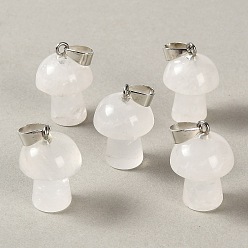 Quartz Crystal Natural Quartz Crystal Pendants, Mushroom Charms, with 304 Stainless Steel Snap on Bails, Stainless Steel Color, 24~25x16mm, Hole: 7.5x4mm