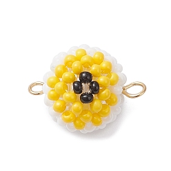 Желтый Подвески-шармы в форме круглого глаза из стеклянных бусинок и стеклянных семян на Хэллоуин, с 304 двойными петлями из нержавеющей стали, золотые, желтые, 20x14.5 мм, отверстие : 1.8 мм