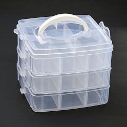 Clear Plastic Bead Containers, Rectangle, Three Layers, A Total of 18 Compartments, Clear, 155x160x130mm, Compartment: 48x71~51x72mm
