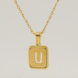 Letter U 304 подвеска в форме прямоугольника из нержавеющей стали с полыми буквами, ионное покрытие (ip), матовый стиль, реальный 18 k позолоченный, Буква U, 17.72 дюйм (45 см)