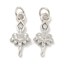 Платина Покрытие стойки латунь микропаве прозрачные подвески из кубического циркония, долговечный, с прыжковых колец, без свинца и без кадмия, балерина, платина, 18x8x2 мм, отверстие : 4 мм