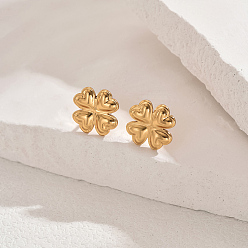 Клевер Латунь серьги, реальный 18 k позолоченный, клевер, 12 мм
