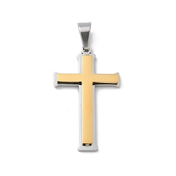 Позолоченный и Цвет Нержавейки 304 подвески из нержавеющей стали, крест очарование, настоящее золото и нержавеющая сталь, 38x23x4 мм, отверстие : 7.5x5 мм