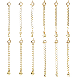 Настоящее золото 18K 12 шт. 4 стили латунный удлинитель цепи для пандуса, концевые цепи с пружинными застежками, реальный 18 k позолоченный, 64~68 мм, 3 шт / стиль