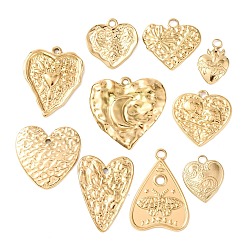 Настоящее золото 18K 10 шт. 304 подвески из нержавеющей стали, шарма сердца, ионное покрытие (ip), реальный 18 k позолоченный, 16.5~28x11~22x2~3 мм, отверстие : 1.6~3 мм