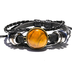 Тигровый глаз Плоские круглые многониточные браслеты из натурального тигрового глаза, трехслойный регулируемый браслет, периметр: 7-1/8~10-1/4 дюйм (18~26 см)
