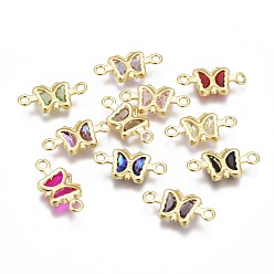 (52) Непрозрачная лаванда Соединители звеньев граненого стекла, с золотистыми латунными зажимами, бабочка, разноцветные, 11.5x21.5x3 мм, отверстие : 2 мм