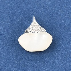 Серебро Латунные подвески из прозрачного кубического циркония, с оболочкой, Подвески в форме листьев гинкго, серебряные, 14x12x6 мм, отверстие : 2.5x1.5 мм