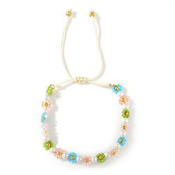 Разноцветный Браслеты из плетеного бисера и искусственного жемчуга в богемном стиле, Регулируемые браслеты из плетеного нейлонового шнура для женщин, подсолнечник, с золотыми латунными круглыми бусинами, красочный, 11.02 дюйм (28 см)