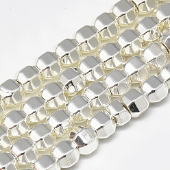 Silver Plated Electroplate Non-magnetic Synthetic Hematite Beads Strands, Polygon, Silver Plated, 6x5x5mm, Hole: 2mm, about 78pcs/strand, 15.7 inch