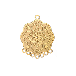 Настоящее золото 14K 304 нержавеющей стали ссылки люстра компонент, цветок ссылки, ионное покрытие (ip), реальный 14 k позолоченный, 25x19 мм