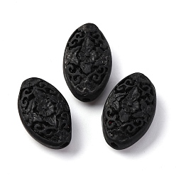 Черный Киноварь бисера, резные лакированные, овальные, чёрные, 23.5x14.5x8.5 мм, отверстие : 1.8 мм