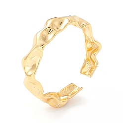Golden 925 Sterling Silver Hammered Cuff Ring, Simple Thin Adjustable Open Ring, Promise Ring for Women, Golden, US Size 6 1/2(16.9mm)