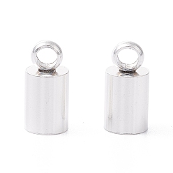 Серебро 201 концы из нержавеющей стали шнур, Торцевые крышки, колонка, серебряные, 8x4 мм, отверстие : 1.5 мм, внутренний диаметр: 3 мм