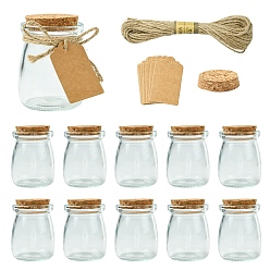 (52) Непрозрачная лаванда 10 шт. стеклянные бутылки желаний, чашки для пудинга, с пробкой, 10 подарочные бирки в виде головок из крафт-бумаги, 1 связка джутового шнура, разноцветные, 5.55x7.4 см, емкость: 100 мл (3.38 жидких унций)