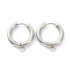 Stainless Steel Color 201 Stainless Steel Huggie Hoop Earring Findings, with Horizontal Loop and 316 Surgical Stainless Steel Pin, Stainless Steel Color, 20x18x3mm, Hole: 2.5mm, Pin: 1mm