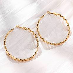 Настоящее золото 18K Серьги из 304 нержавеющей стали, двойной поворот, реальный 18 k позолоченный, 43x4.5 мм