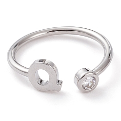 Letter Q Латунные кольца из манжеты с прозрачным цирконием, открытые кольца, долговечный, платина, Буква Q, размер США 6, внутренний диаметр: 17 мм