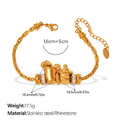 Гриб 304 Браслеты из нержавеющей стали и кубического циркония, браслеты-цепочки со скрепками для женщин, золотые, гриб, 6.30 дюйм (16 см)