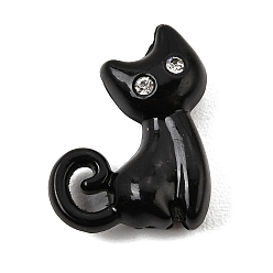 Schwarz Legierung Emaille-Perlen, mit Strass, Katzenformen, Schwarz, 19.5x15x6.5 mm, Bohrung: 1.8 mm