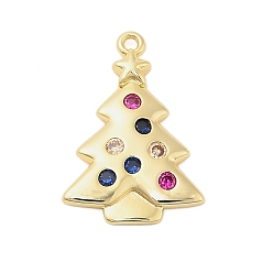 Золотой Латунные микро проложить кубического циркония подвески, Рождественские елки, золотые, 22x15x2 мм, отверстие : 1.4 мм