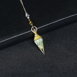 Amazonite Resin Cone Dowsing Pendulums, Natural Amazonite Chip inside and Metal Findings Charm, 380mm