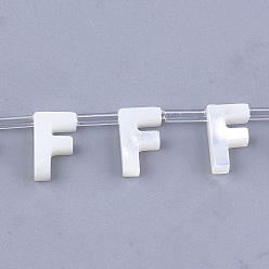 Letter F Бусины натурального морских раковин, белая ракушка перламутровая ракушка, сверху просверленные бусы, буква f, 10x2.5~11.5x3 мм, отверстие : 0.8 мм