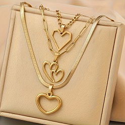 Сердце 304 подвеска из нержавеющей стали 3 многослойные ожерелья для женщин, реальный 18 k позолоченный, сердце, 17.72 дюйм (45 см) и 23.62 дюйм (60 см), 3 шт / комплект