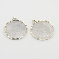 Античное Серебро Сеттинги для кулона(кабошонов), сплав, чашки безель с краями, DIY фурнитура для ювелиных изделий, плоско-круглые, античное серебро, без свинца и без кадмия, 34.5x30x2.5 мм, отверстие : 3 мм, лоток : 27 мм