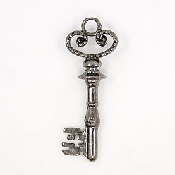 Черный Цвет Металла Сплавочные подвески тибетского стиля, без свинца, без кадмии и без никеля, отмычка, металлический черный , 32x12x2 мм, отверстие : 3 мм