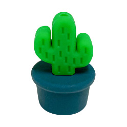Marine Blue Cactus Food Grade Eco-Friendly Silicone Focal Beads, Marine Blue, 28.1x18.6mm